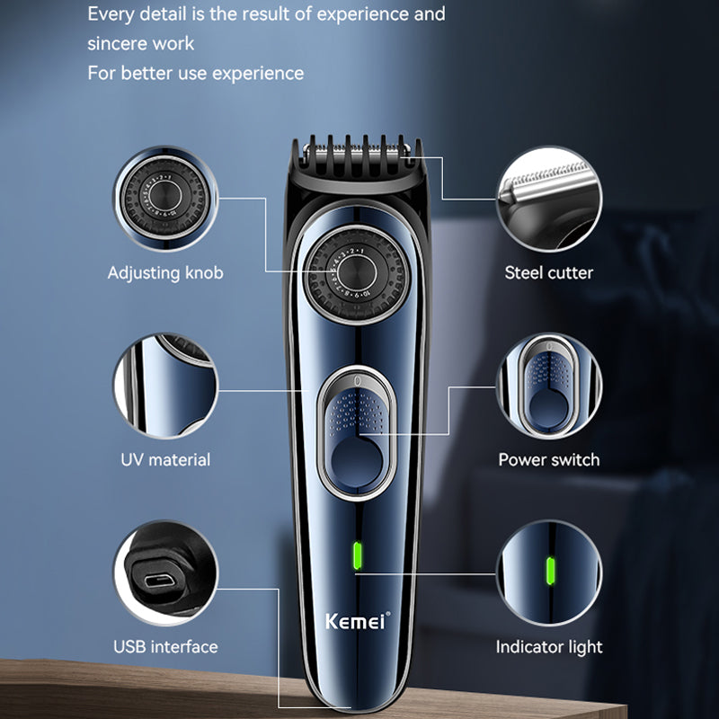 Kemei Cordless Adjustable 1-10mm Hair Trimmer Men Face Beard Trimmer Rechargeable Edge Hair Clipper Electric Lithium Battery