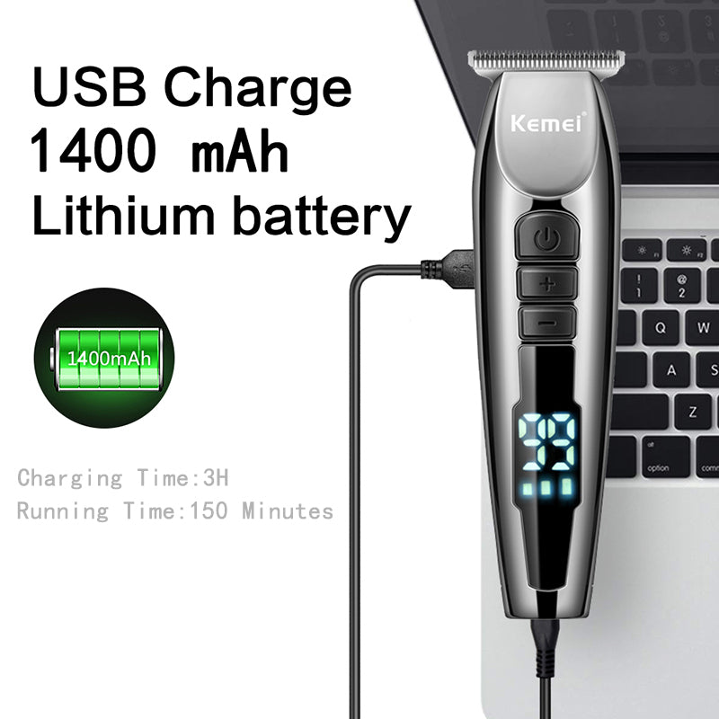 Kemei KM-929 LCD Electric Hair Clipper Shaver Beard Professional Barber 0mm Rechargeable 3-Speed Adjustment