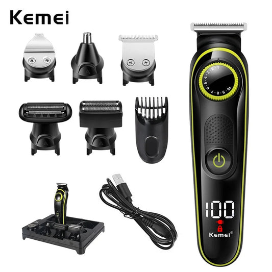 Kemei Professional Electric Hair Clipper trimmer and shaver Rechargeable 5in1 Full Care Men's Grooming Kit Muli-function Personal Trimmer KM-696