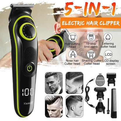 Kemei Professional Electric Hair Clipper trimmer and shaver Rechargeable 5in1 Full Care Men's Grooming Kit Muli-function Personal Trimmer KM-696