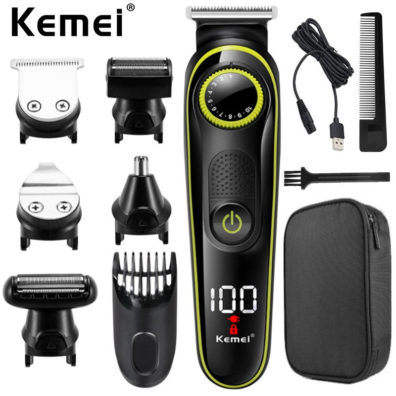 Kemei KM-696 5 in 1 LCD Household Hair Trimmer Electric Hair Clippers Multifunctional USB Rechargeable Nose Hair Cutting Machine