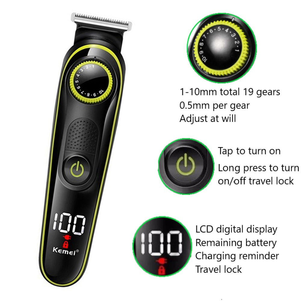 Kemei KM-696 5 in 1 LCD Household Hair Trimmer Electric Hair Clippers Multifunctional USB Rechargeable Nose Hair Cutting Machine