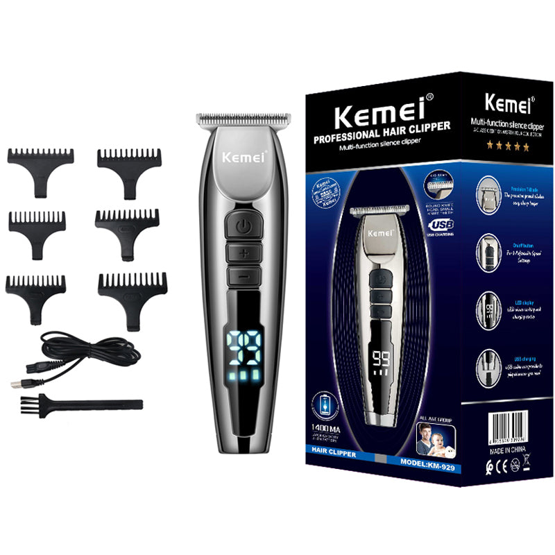 Kemei KM-929 LCD Electric Hair Clipper Shaver Beard Professional Barber 0mm Rechargeable 3-Speed Adjustment