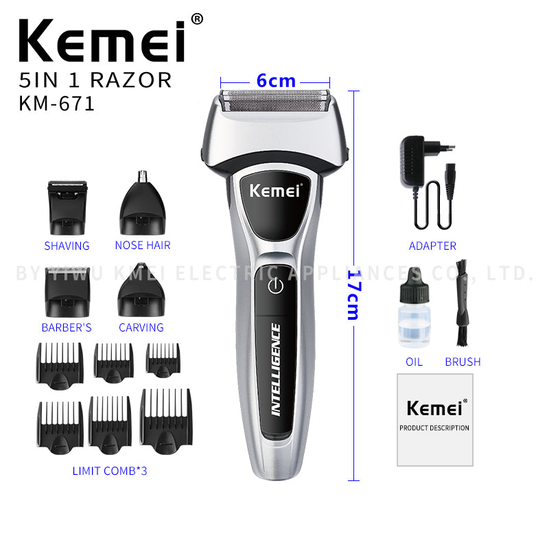 KEMEI KM-671 Electric Shaver Razor Men Washable Fast Charge For lithium Battery 12in1 Multifunction Shaving Beard Machine