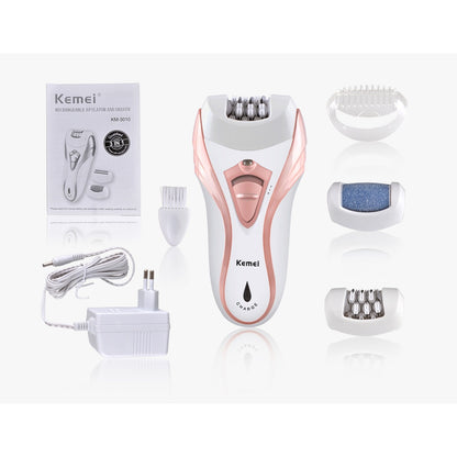 Kemei KM-3010 Rechargeable Electric Epilator 3 in 1 Woman Shaver Hair Removal Trimmer Bikini Legs Body