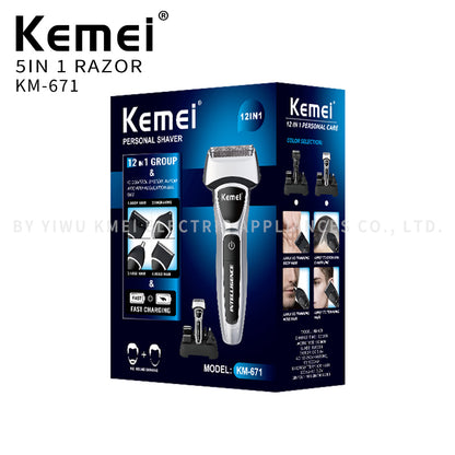 KEMEI KM-671 Electric Shaver Razor Men Washable Fast Charge For lithium Battery 12in1 Multifunction Shaving Beard Machine