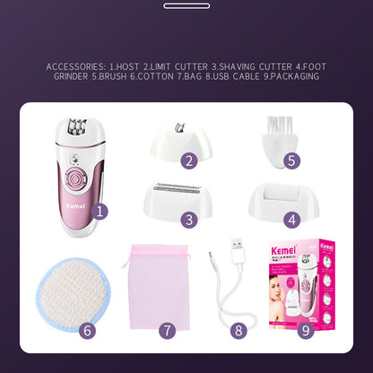 Kemei KM-1307a epilator for long lasting hair removal includes pedicure shaver and trimmer head hair removal pubic hair bikini are